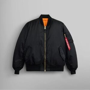 Alpha Industries Black Bomber Jacket with Orange Lining